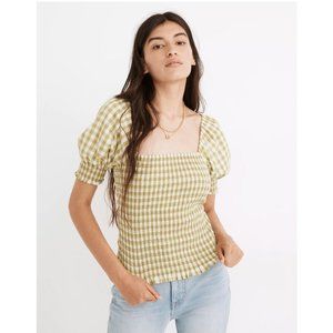 Madewell • Lucie Puff-Sleeve Smocked Bodice Top in Gingham Check • XS